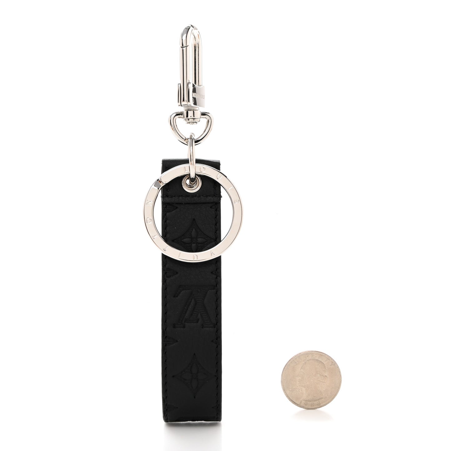 Calfskin LV Shape Dragonne Bag Charm Key Holder Black