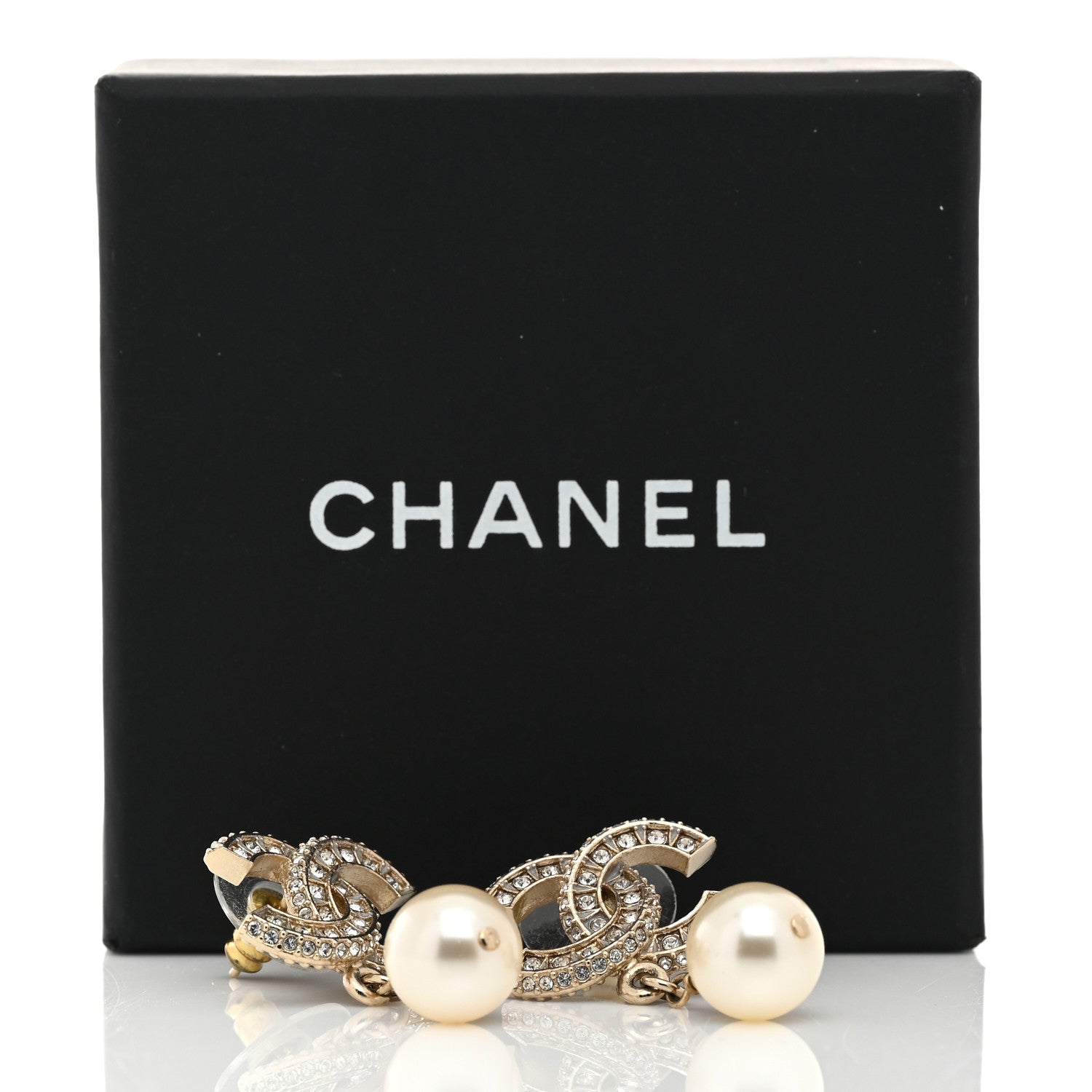 Chanel Crystal Pearl CC Drop Earrings Gold 5 of 5