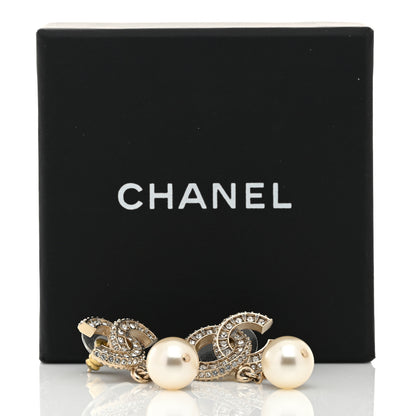 Chanel Crystal Pearl CC Drop Earrings Gold 5 of 5