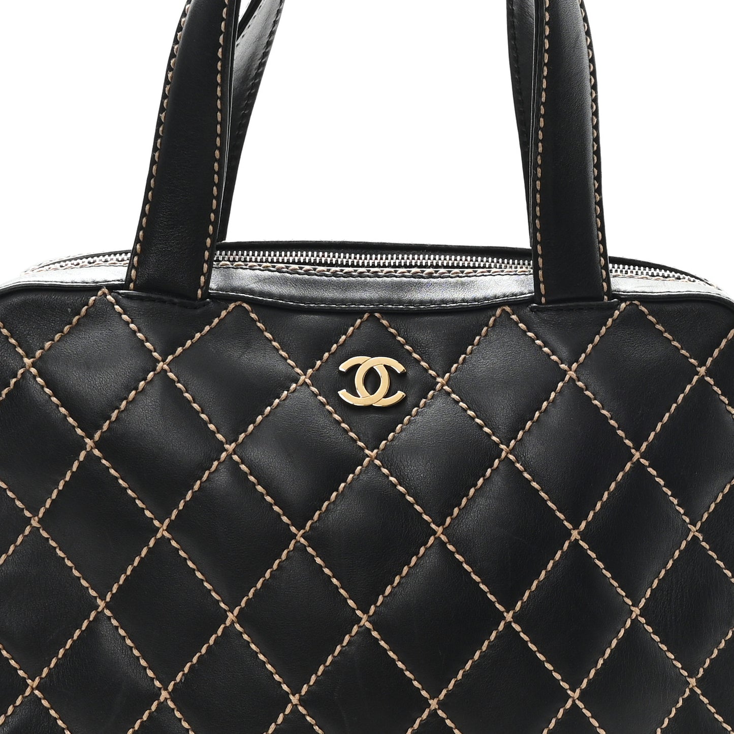 Calfskin Wild Stitch Vertical Top Handle Bag Black
