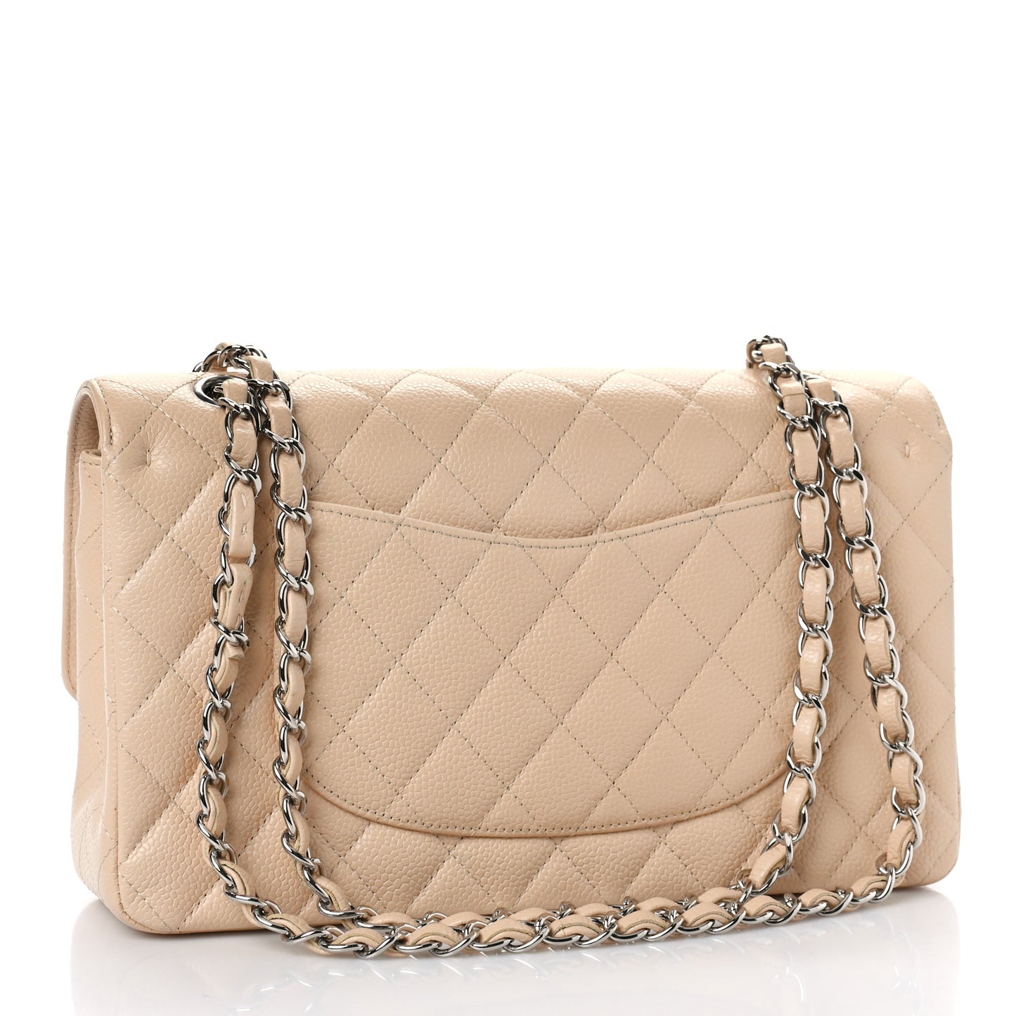 Caviar Quilted Medium Double Flap Beige