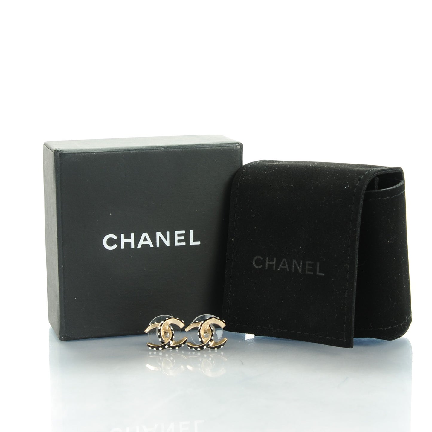 Enamel CC Earrings Black White Gold