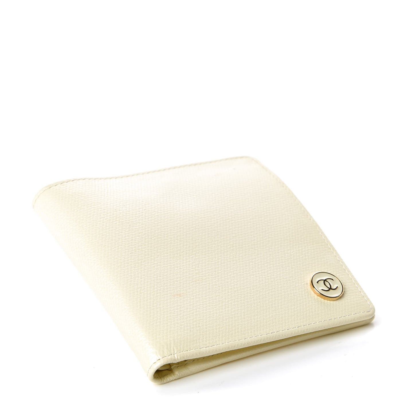 Grained Calfskin CC Button Bi-Fold Wallet Ivory