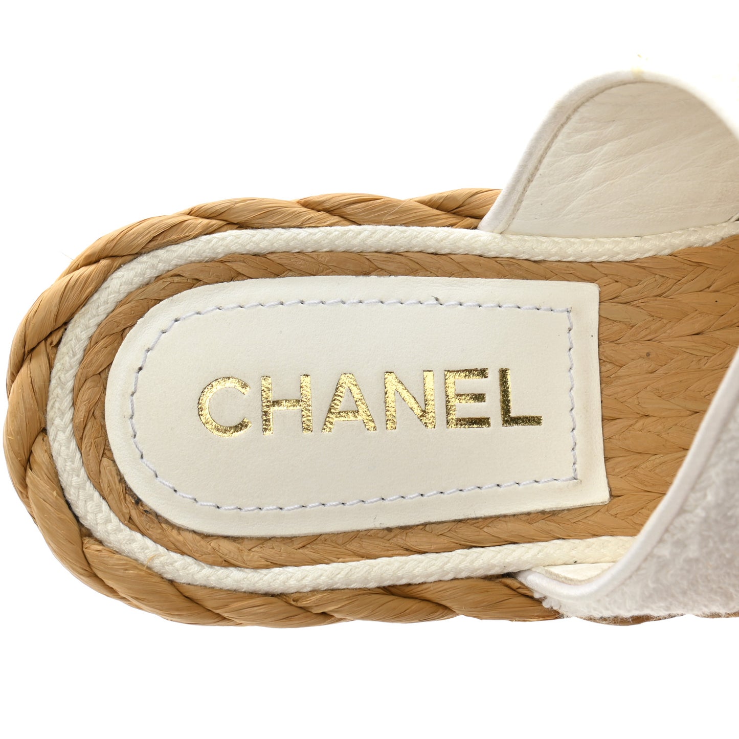 Terry Cloth Raffia CC Logo Thong Sandals 37 White