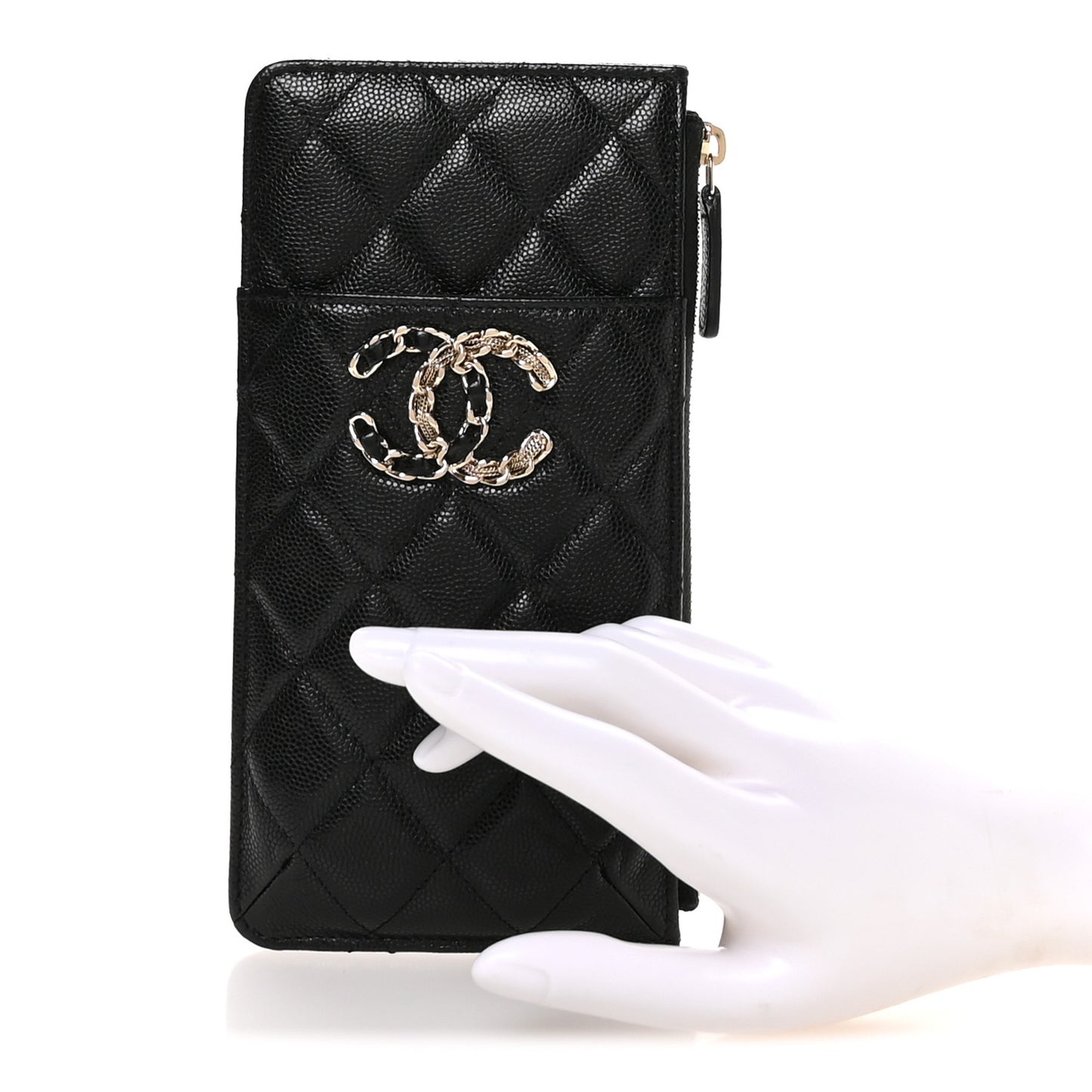 Caviar Quilted French New Wave Flat Wallet Pouch Black