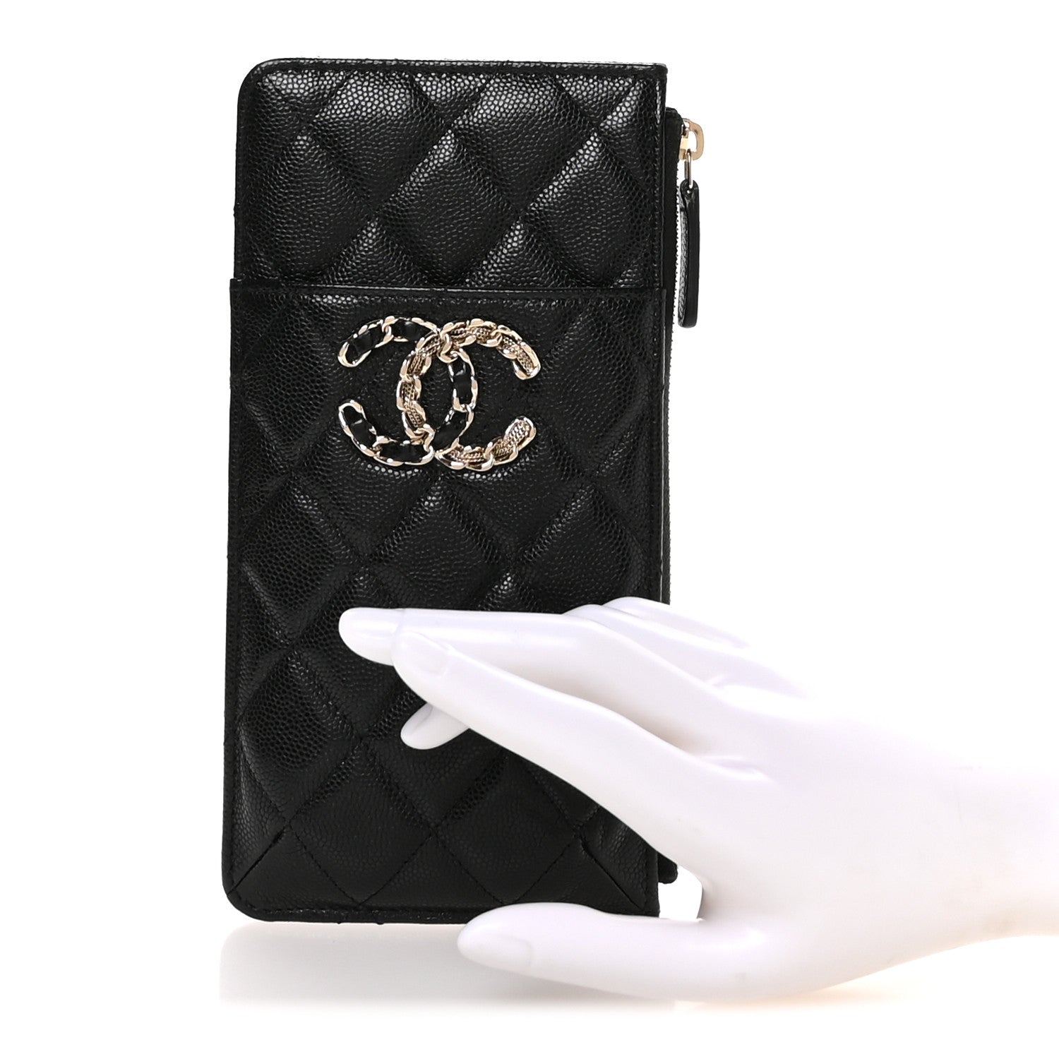 Chanel Caviar Quilted French New Wave Flat Wallet Pouch Black 2 of 8