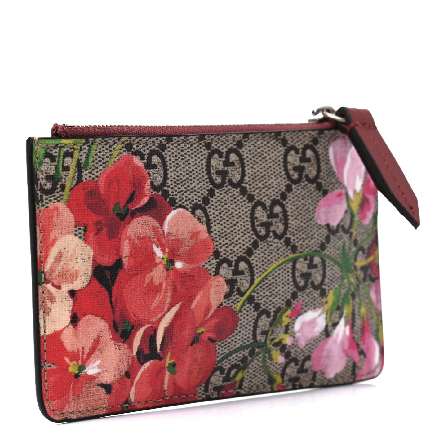 GG Supreme Monogram Blooms Key Ring Coin Case Beige Multicolor Dry Rose
