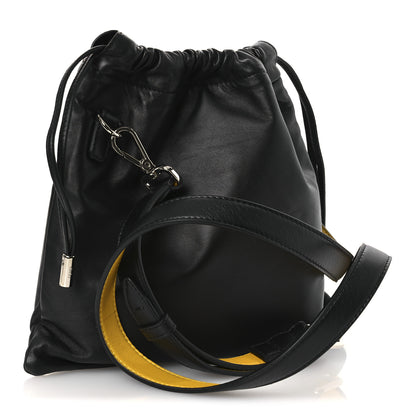 Fendi Soft Nappa Logo Small Drawstring Pouch Bag Black Sunflower 5 of 19