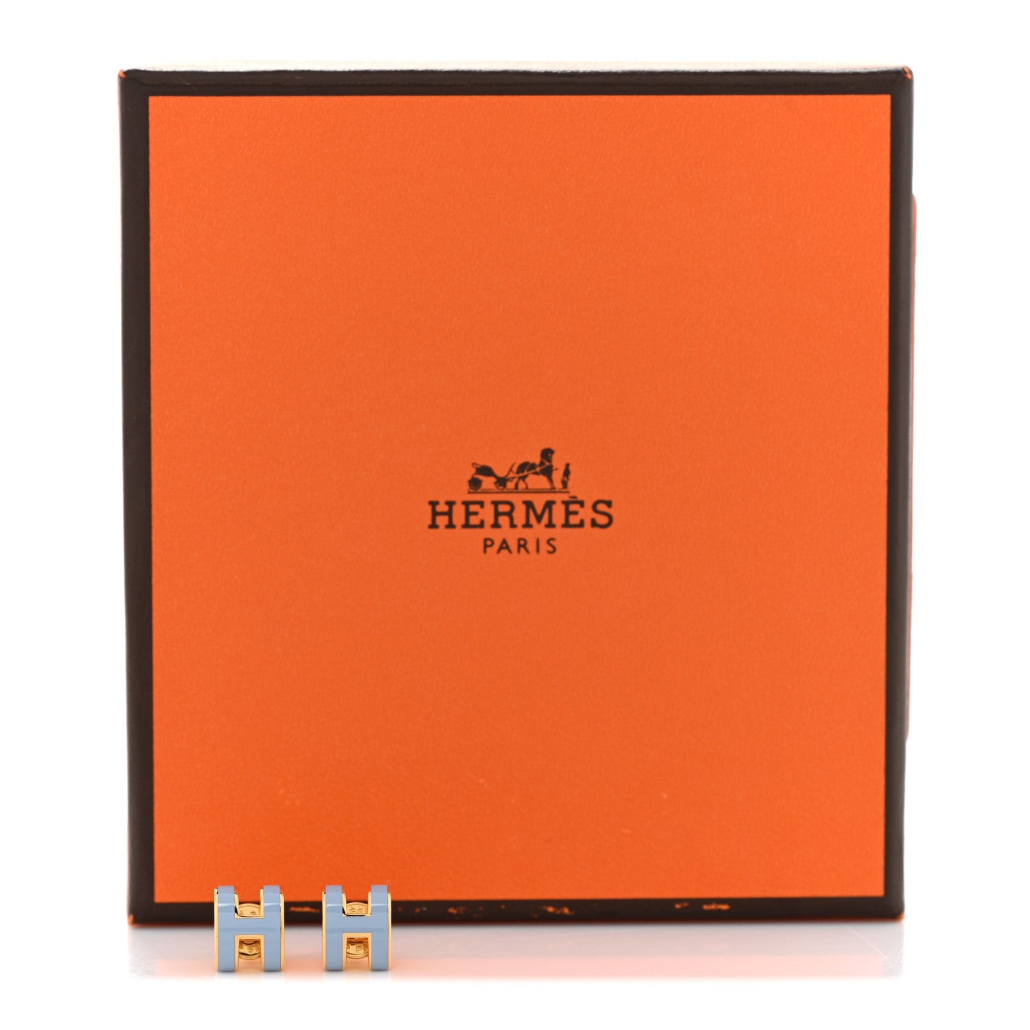 Hermes Gold Lacquered Mini Pop H Earrings Bleu Lin 6 of 6