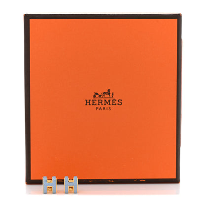 Hermes Gold Lacquered Mini Pop H Earrings Bleu Lin 6 of 6