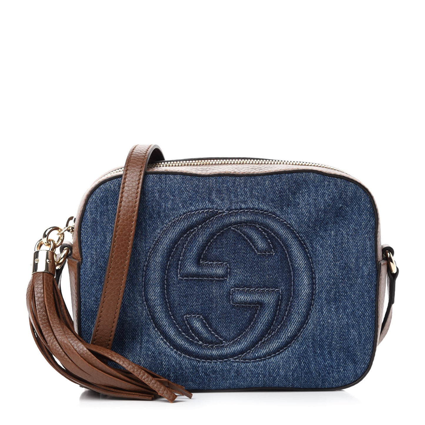 Denim Pebbled Calfskin Small Soho Disco Bag Blue Brown