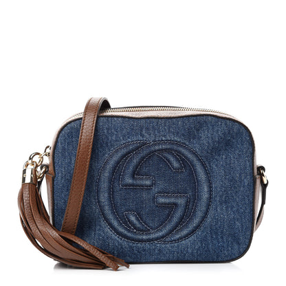 Gucci Denim Pebbled Calfskin Small Soho Disco Bag Blue Brown 1 of 10