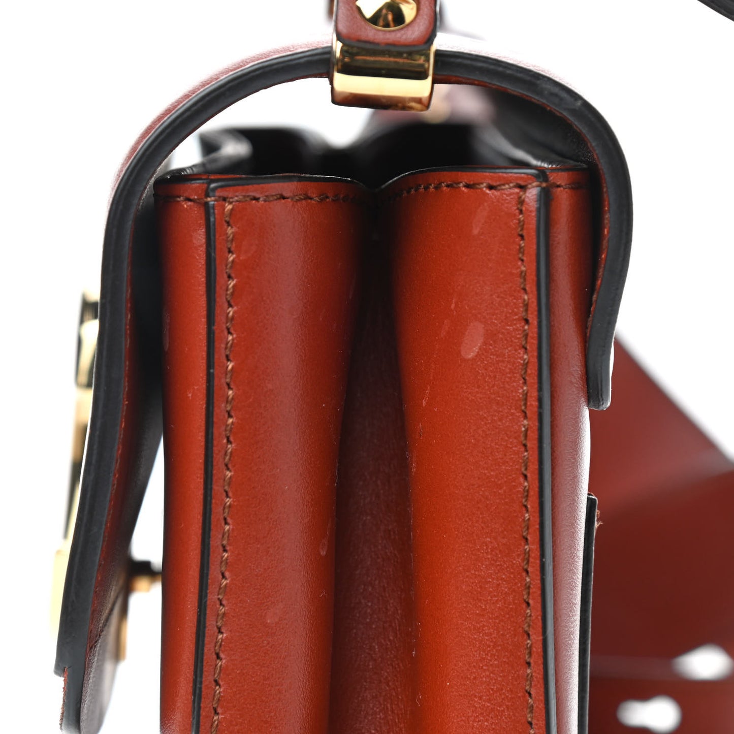 Shiny Calfskin Suede Small C Double Carry Bag Sepia Brown