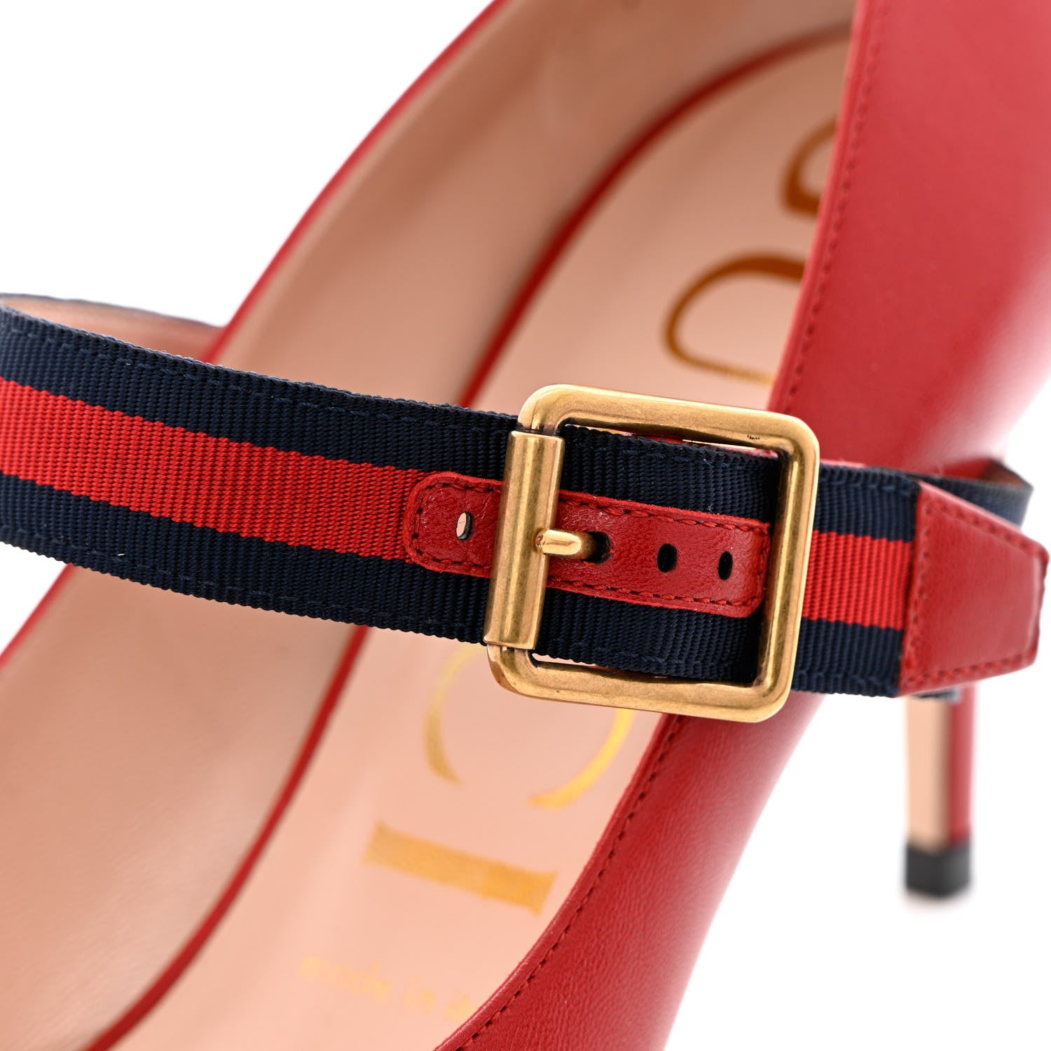 Gucci Malaga Kid Sylvie Web Mid Heel Pumps 37.5 Hibiscus Red 12 of 13