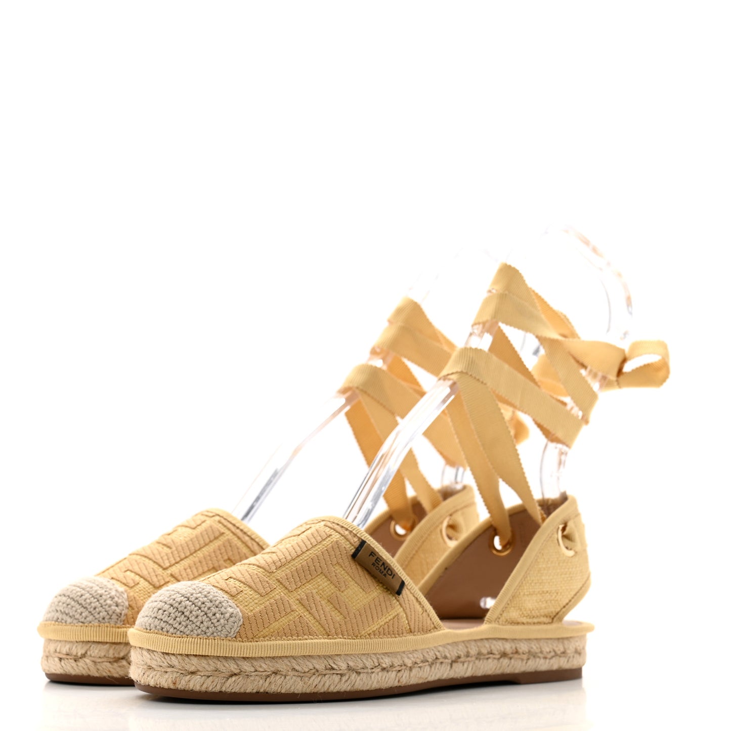 Raffia FF Embroidered Roma Ankle Wrap Espadrille Wedges 35 Natural