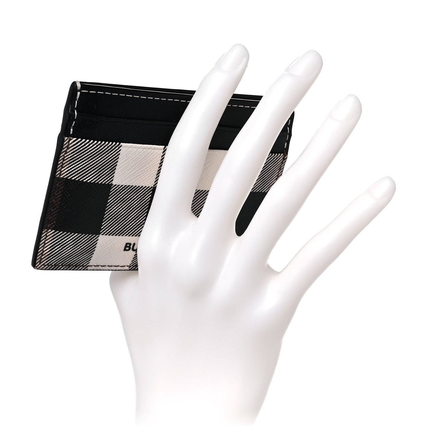 Gingham Check Calfskin Card Case Black White