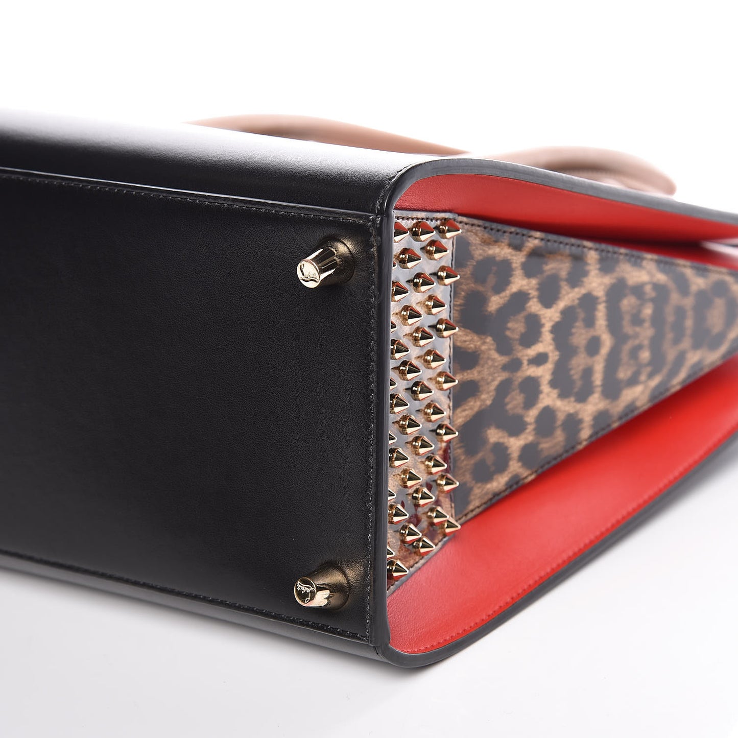 Calfskin Patent Leopard Spiked Large Paloma Black