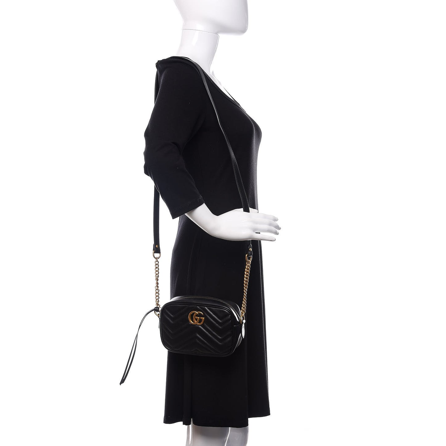Calfskin Matelasse Mini GG Marmont Chain Shoulder Bag Black