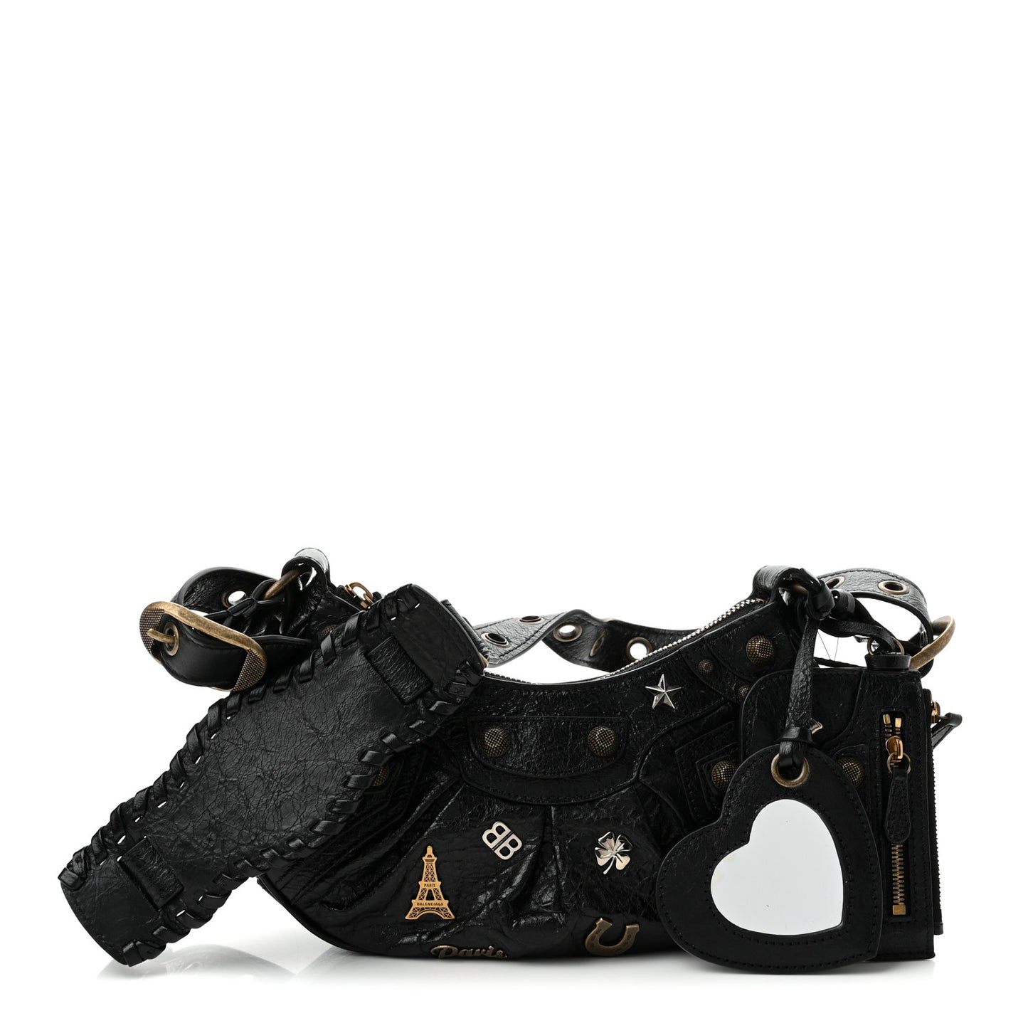 Agneau Arena Pin Embellished Le Cagole Shoulder Bag XS Black