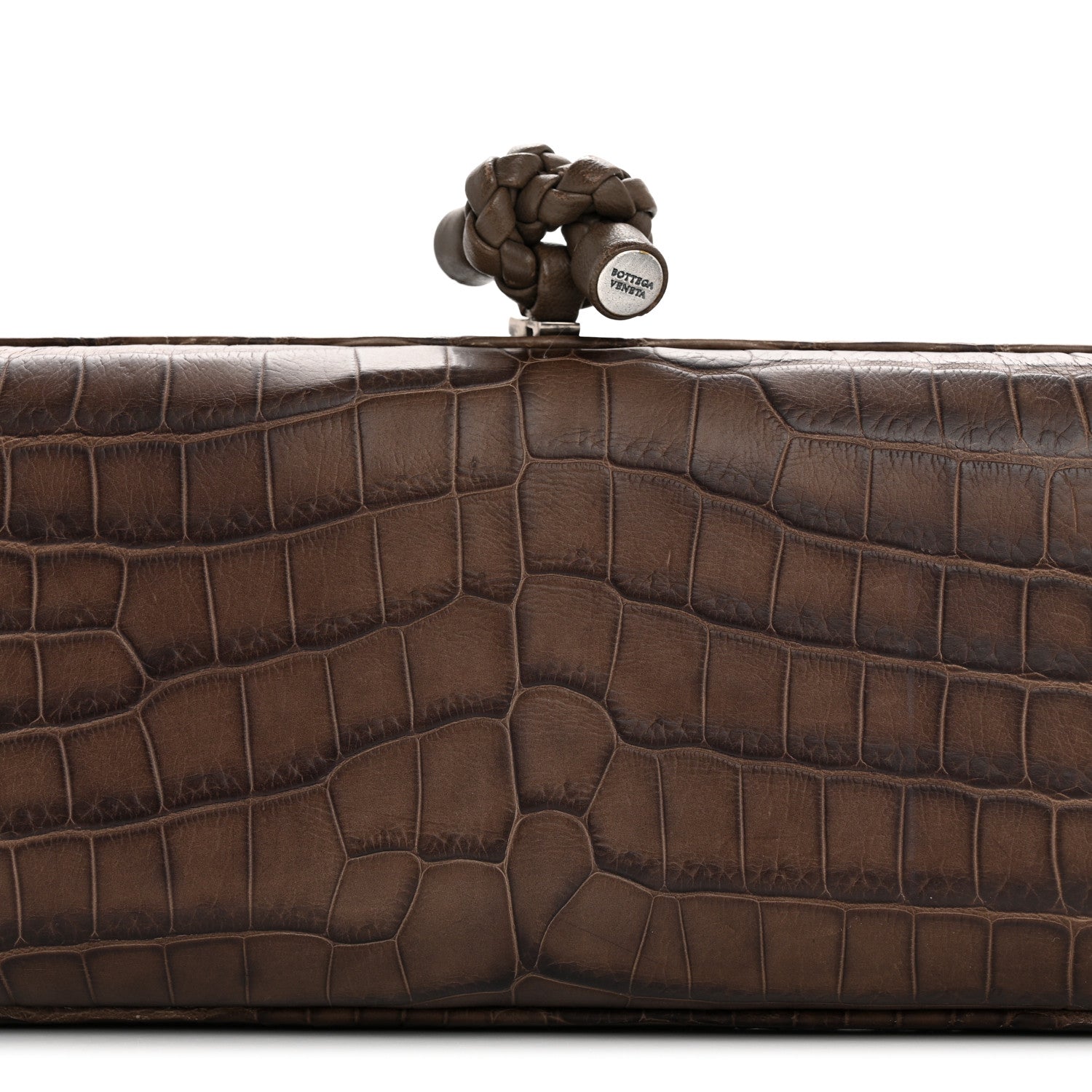 Bottega Veneta Crocodile Stretch Knot Clutch Brown 7 of 12