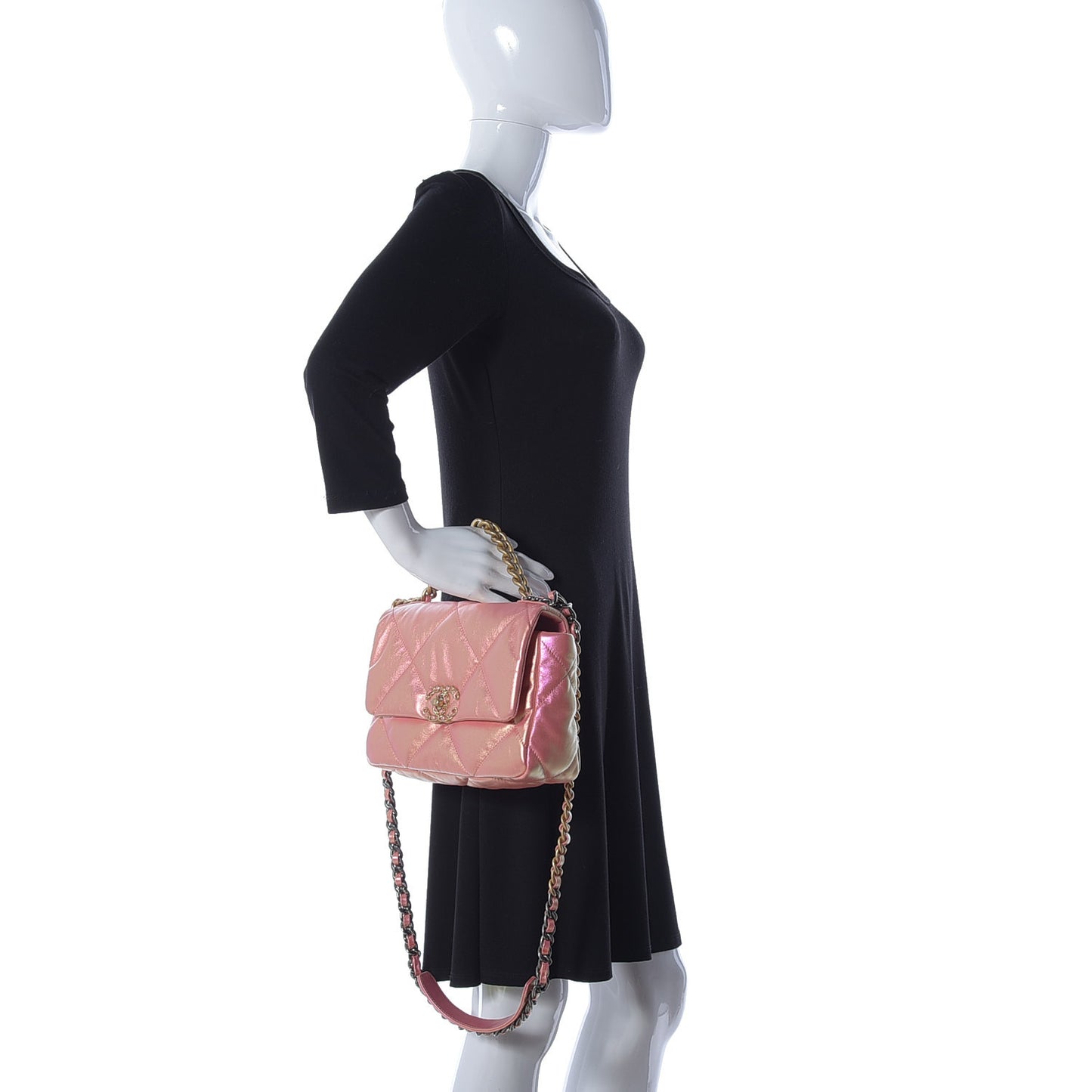 Iridescent Calfskin Quilted Medium Chanel 19 Flap Pink