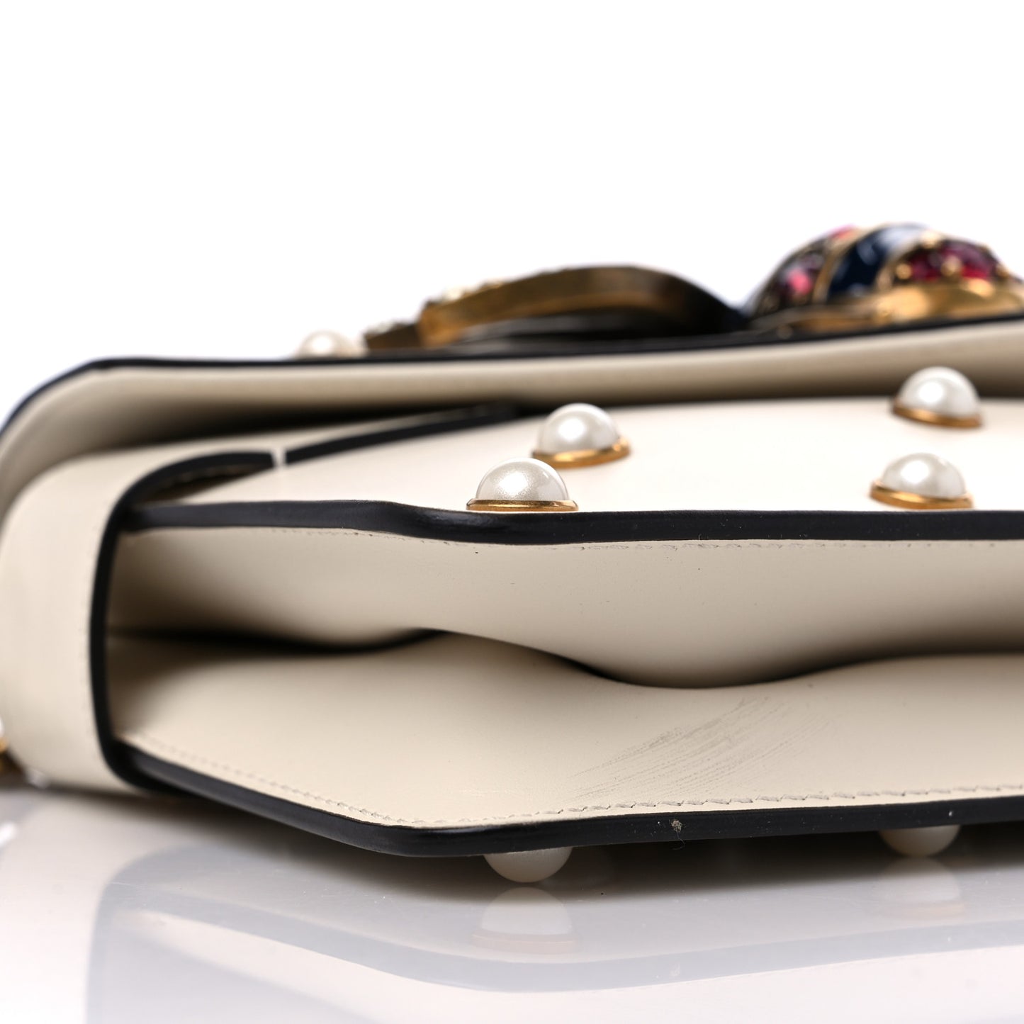 Nappa Pearl Studded Mini Queen Margaret Broadway Shoulder Bag Mystic White