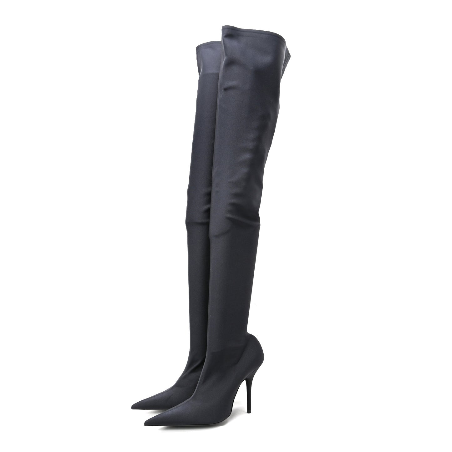 Spandex Pointed Toe Knife Thigh High Boots 40 Black