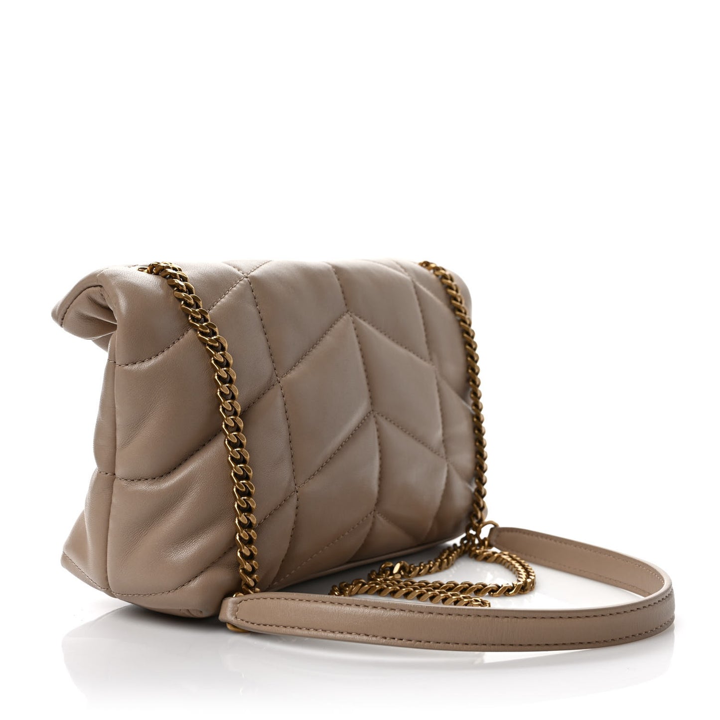 Lambskin Quilted Toy Loulou Puffer Monogram Chain Satchel Nude Powder
