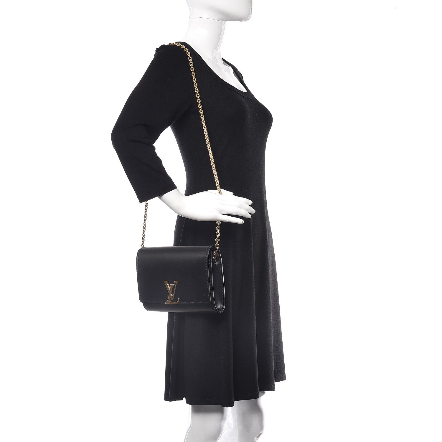 Louis Vuitton Calfskin Chain Louise GM Black 2 of 18