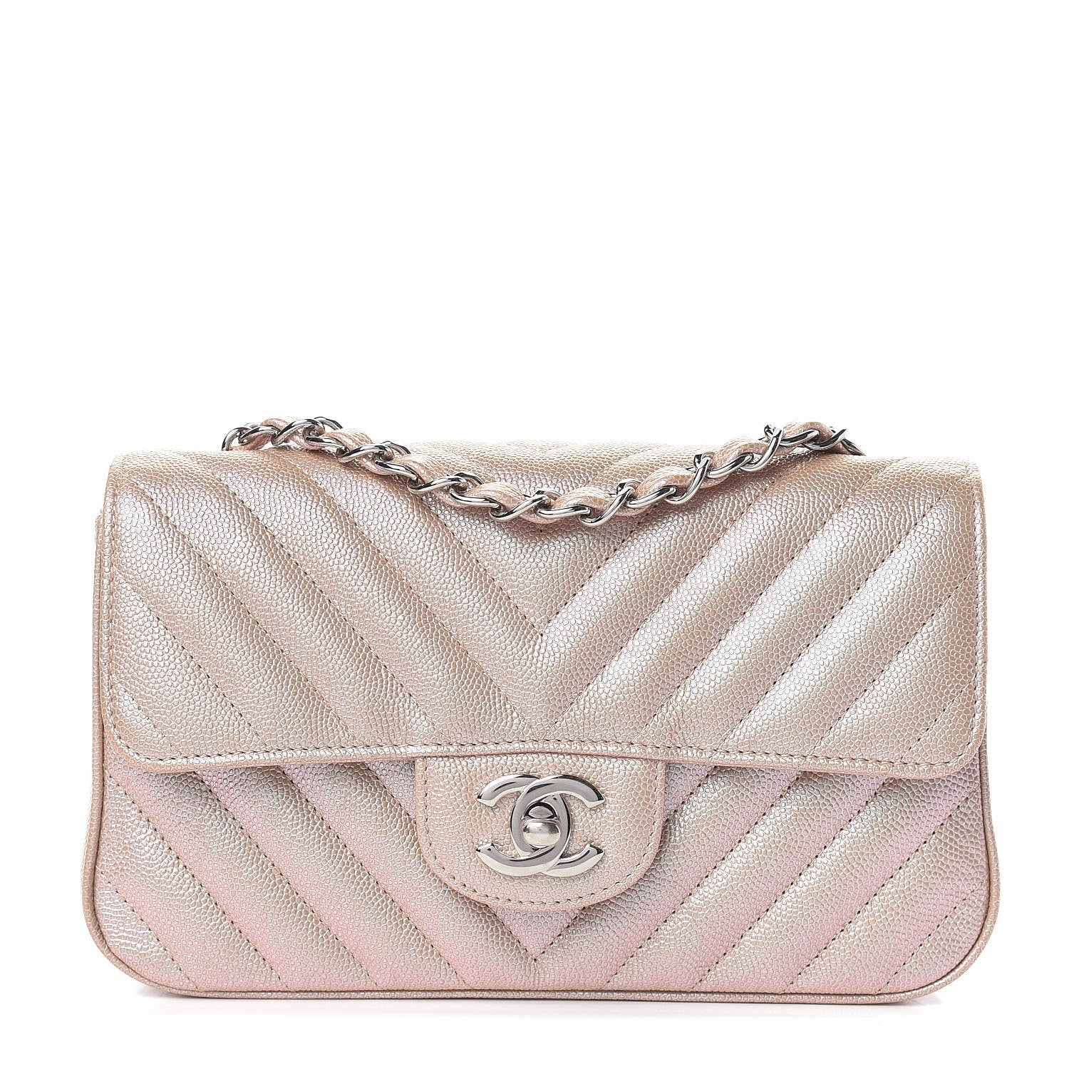 Chanel Iridescent Caviar Chevron Quilted Mini Rectangular Flap Light Gold 1 of 10