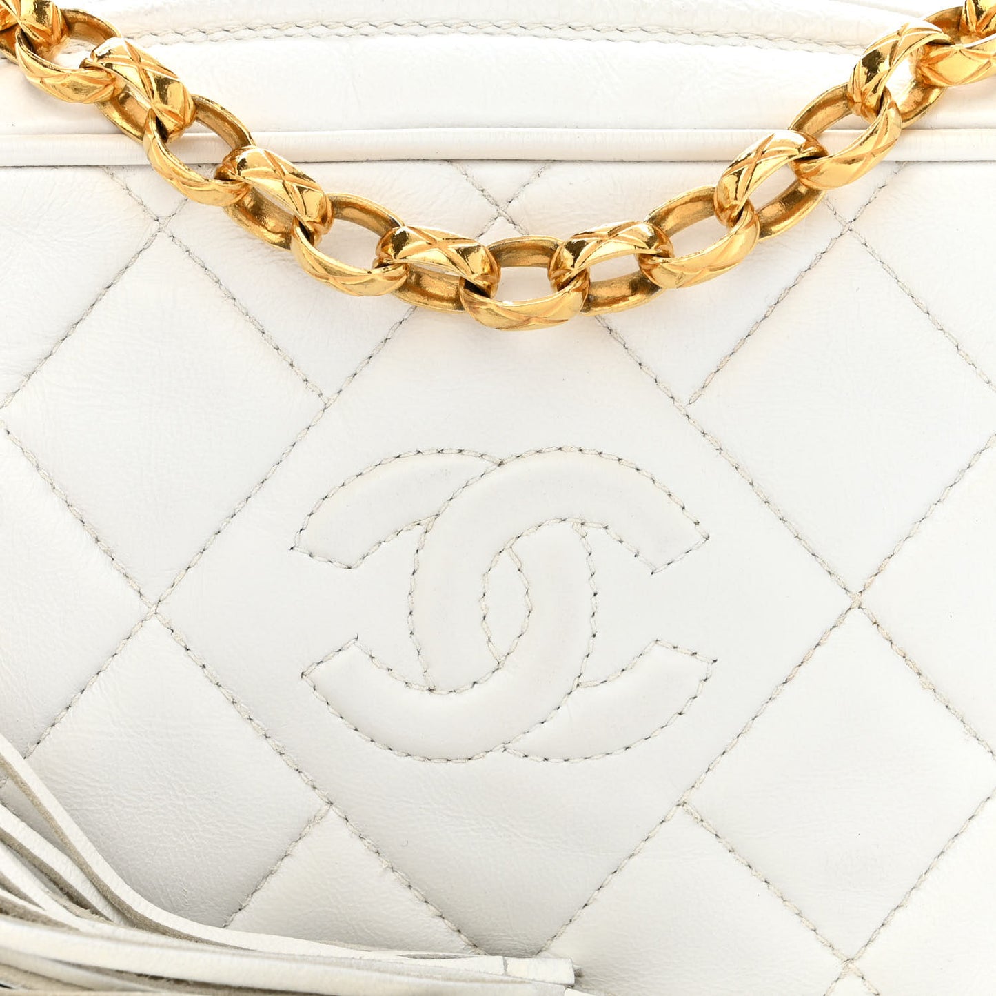 Lambskin Quilted Tassel Camera Bag White