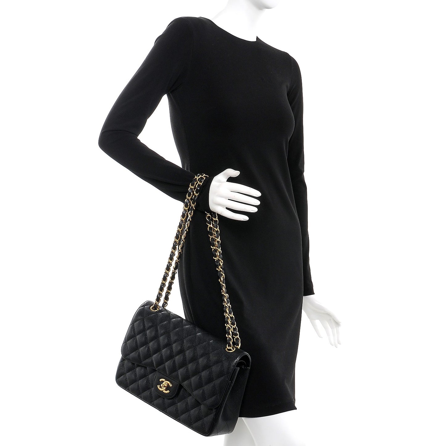 Caviar Quilted Jumbo Double Flap Black