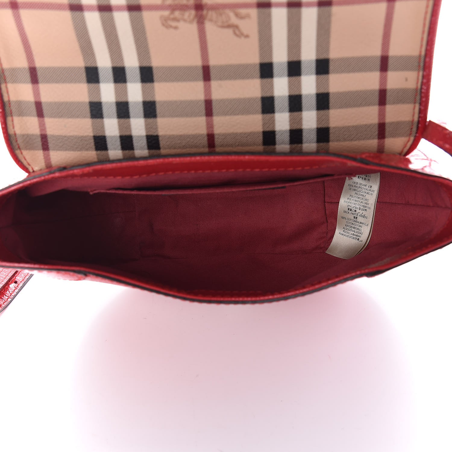 Burberry Patent Calfskin Haymarket Check Maydown Crossbody Bag Red 7 of 19