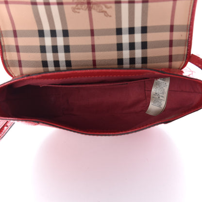 Burberry Patent Calfskin Haymarket Check Maydown Crossbody Bag Red 7 of 19