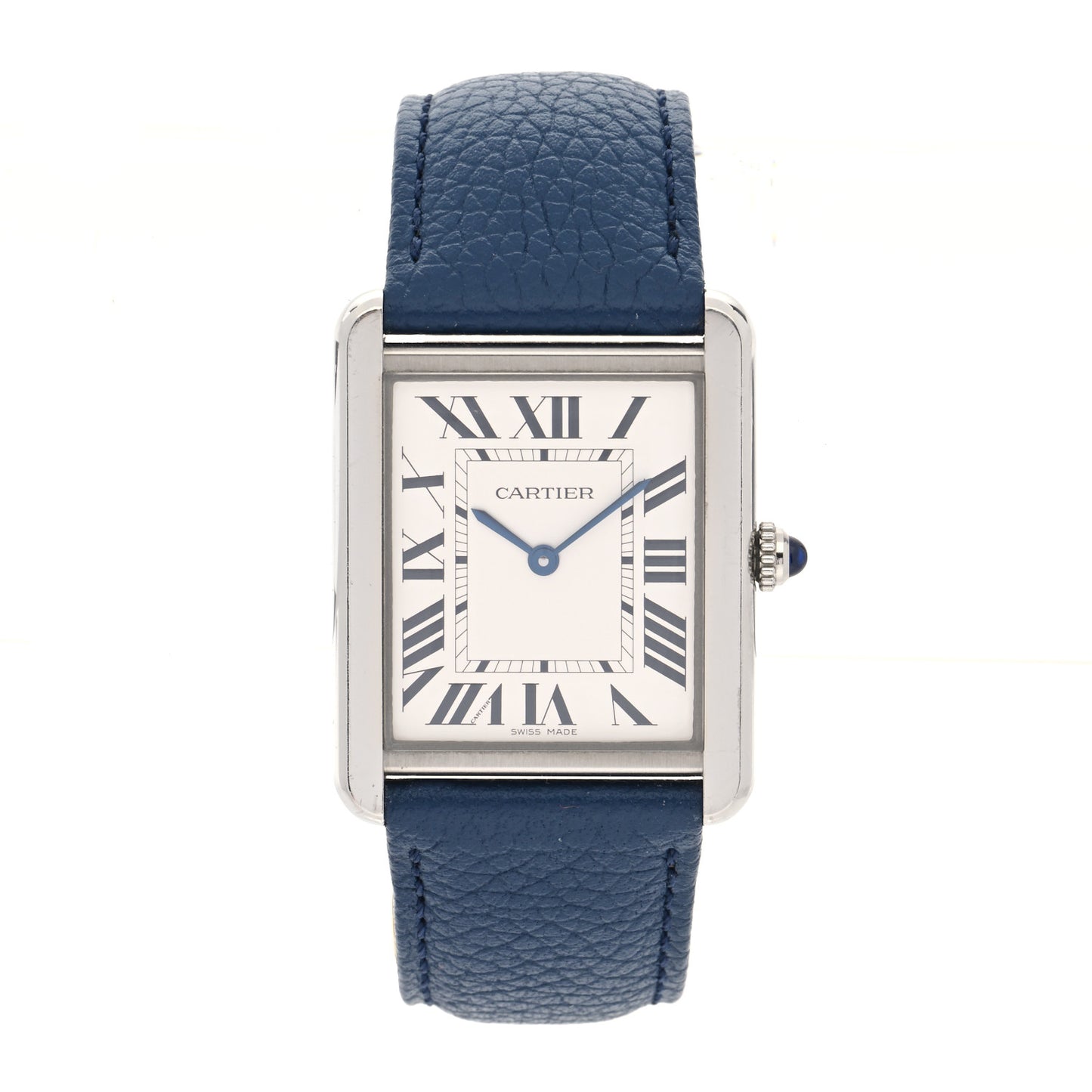 Stainless Steel Calfskin 27mm Tank Solo Quartz Watch Blue