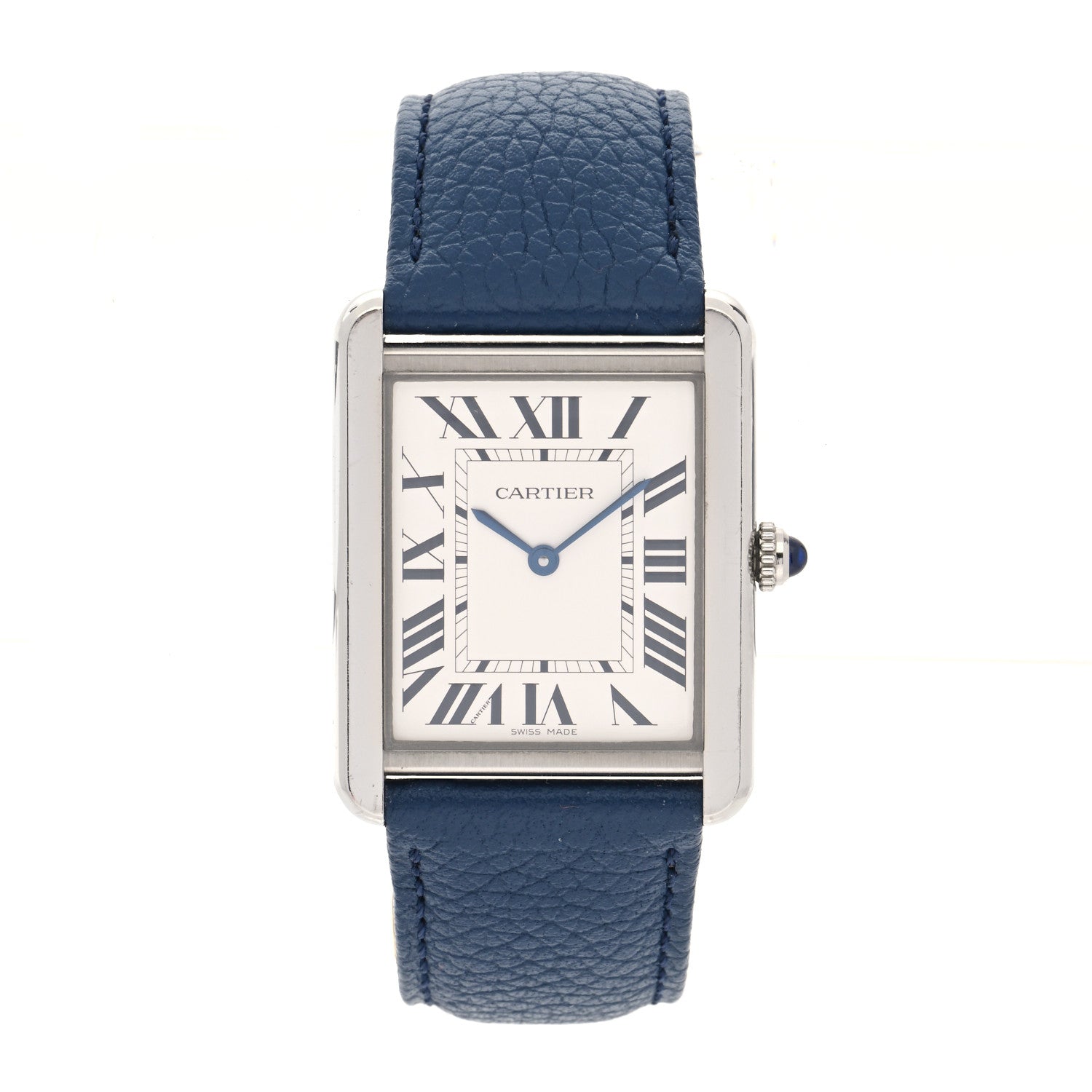 Cartier Stainless Steel Calfskin 27mm Tank Solo Quartz Watch Blue 1 of 5