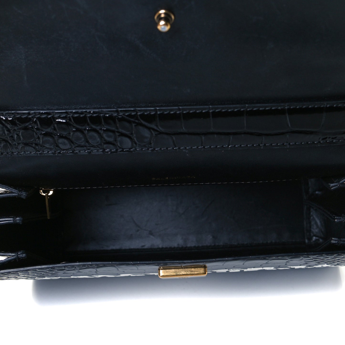 Shiny Calfskin Graffiti Logo Crocodile Embossed Medium Ghost Shoulder Bag Black White