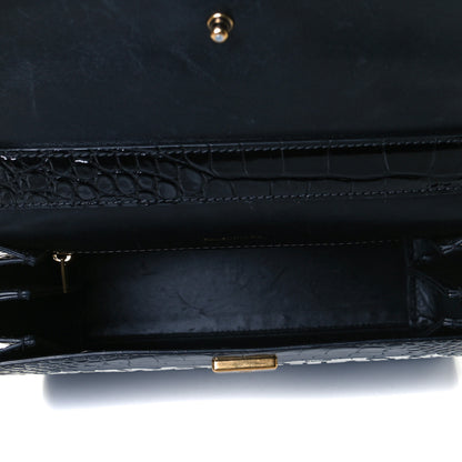 Balenciaga Shiny Calfskin Graffiti Logo Crocodile Embossed Medium Ghost Shoulder Bag Black White 5 of 7