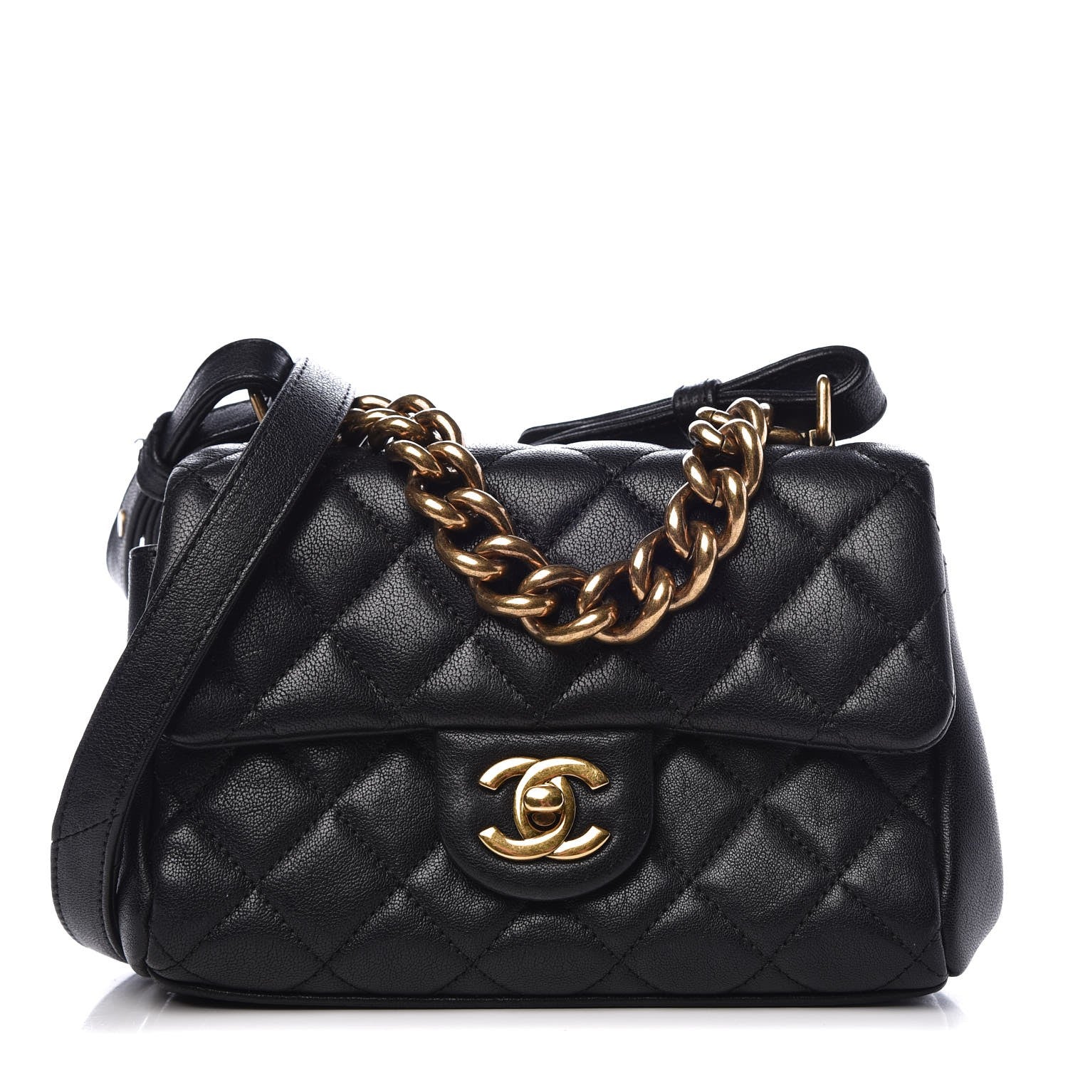 Chanel Shiny Sheepskin Quilted Mini Trapezio Flap Black 1 of 8