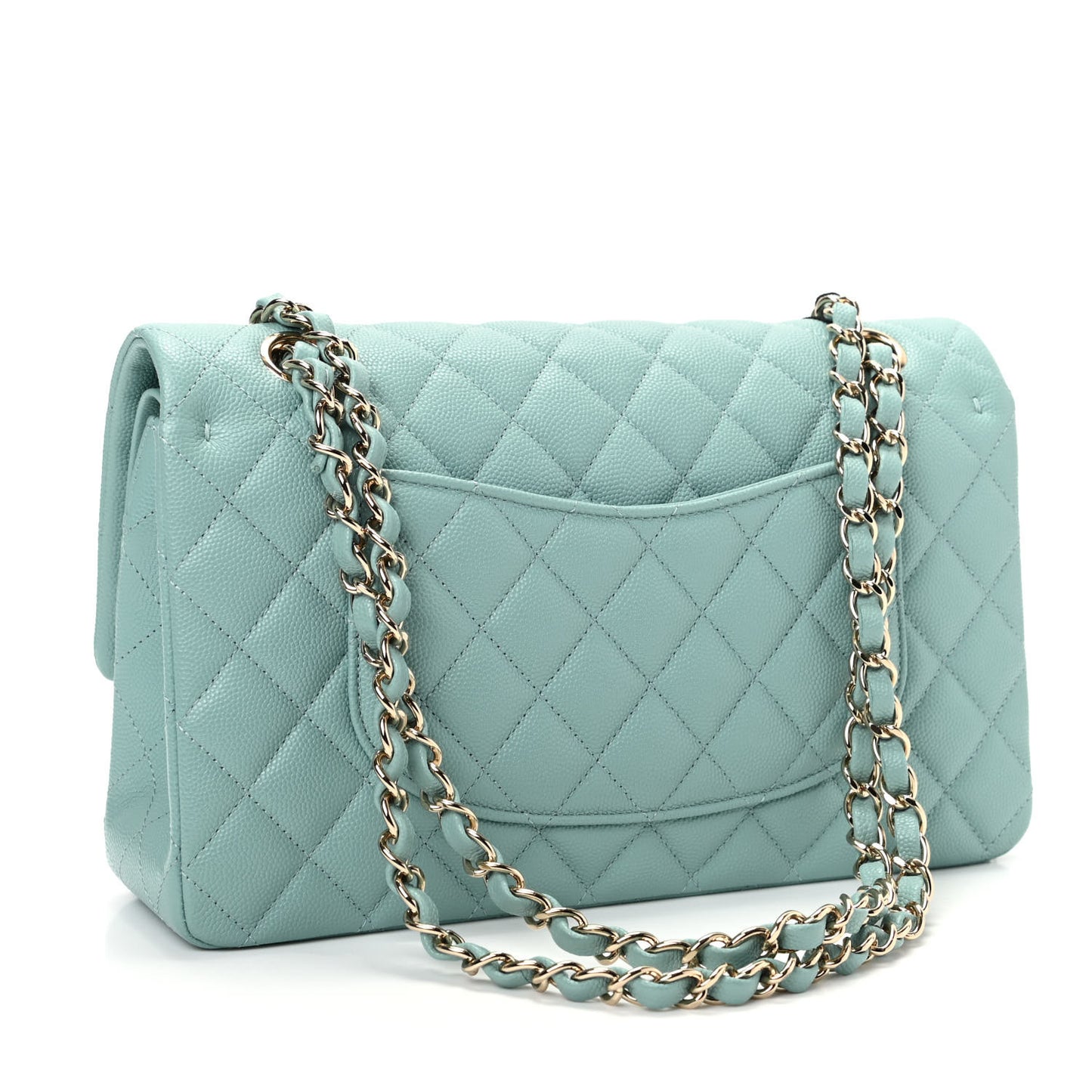 Caviar Quilted Medium Double Flap Light Blue