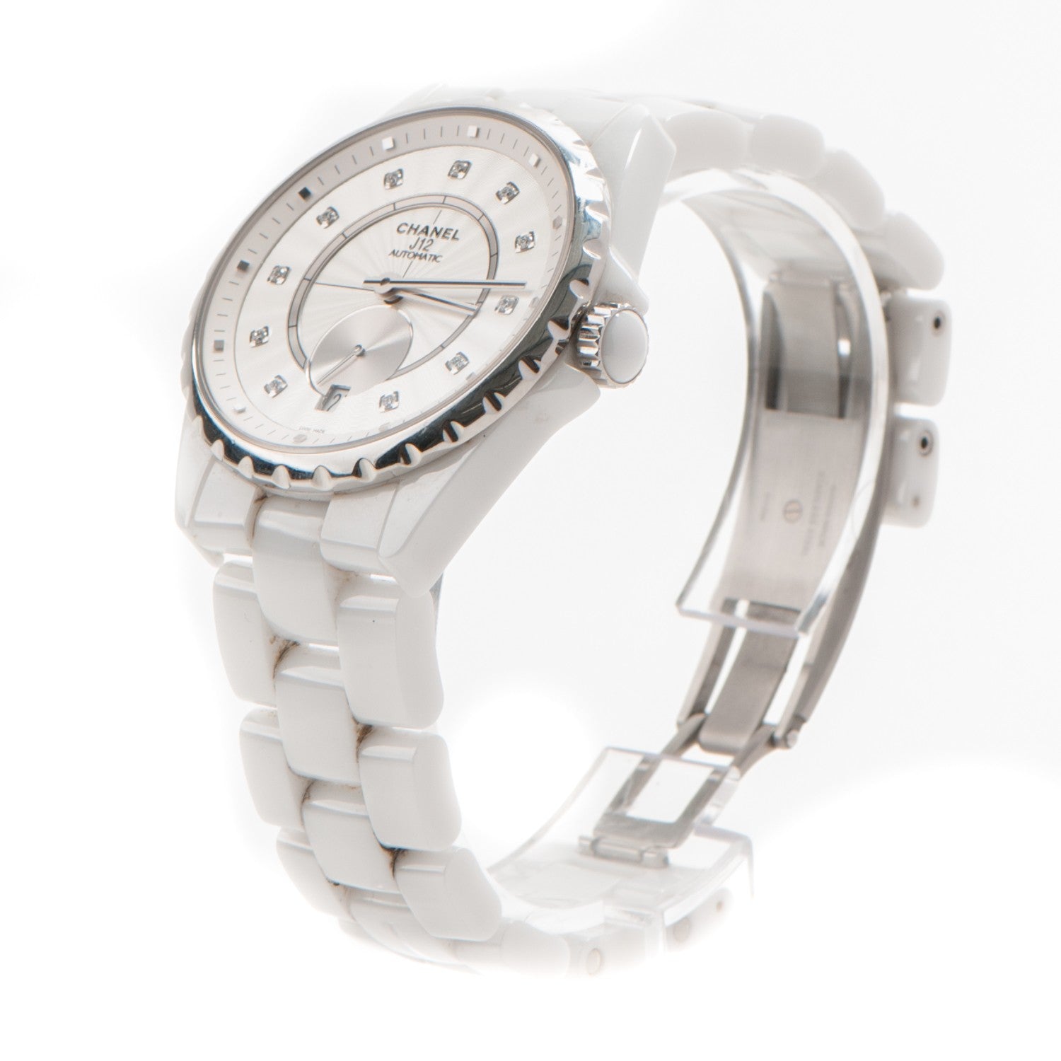 Chanel Stainless Steel Ceramic Diamond 36.5mm J12 Automatic Watch White 3 of 8