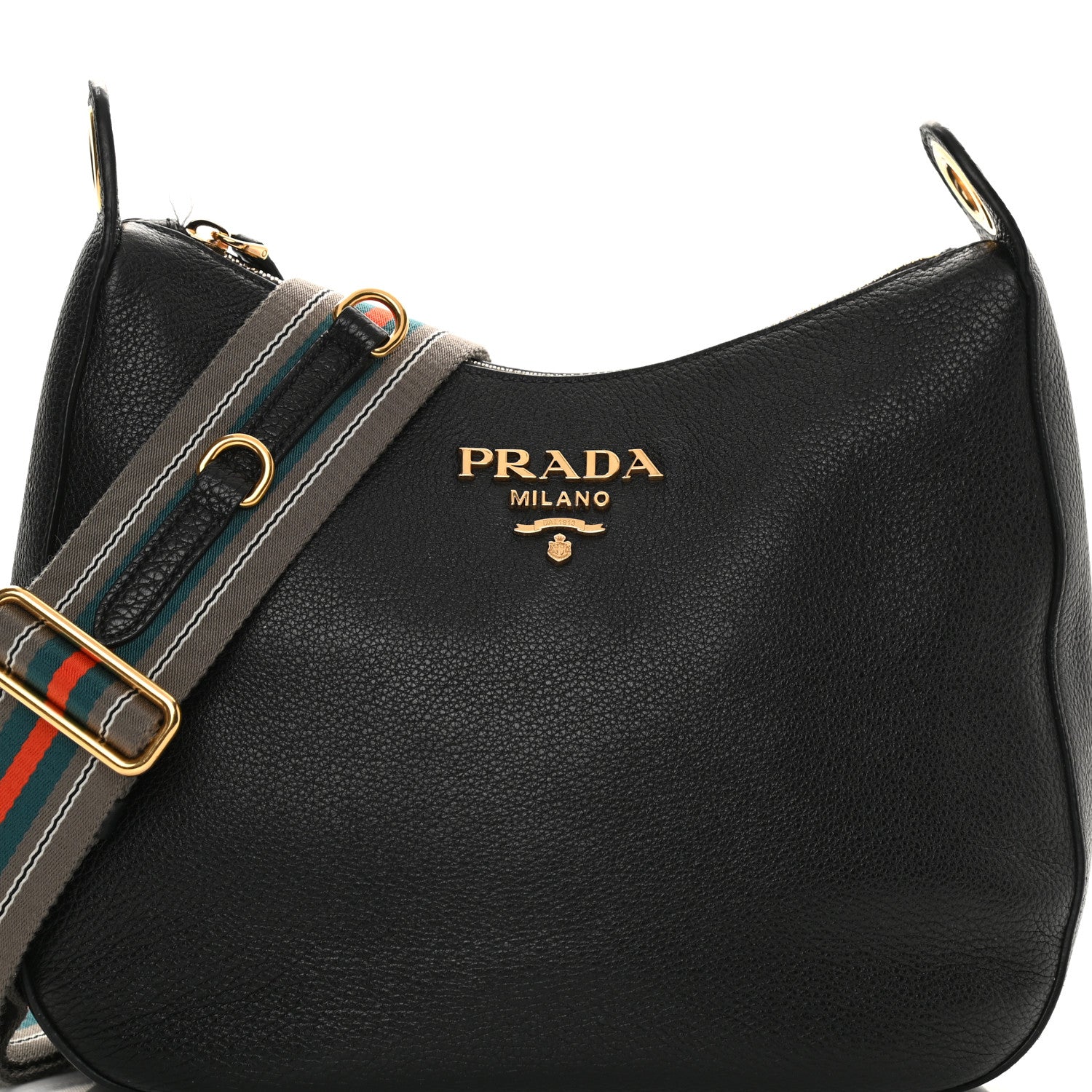 Prada Vitello Phenix Zippered Messenger Hobo Black 8 of 13