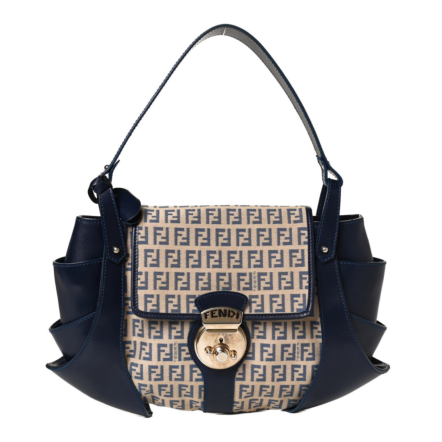 Fendi Zucchino Cuoio Ingrassato Shoulder Bag Beige Blue 1 of 12