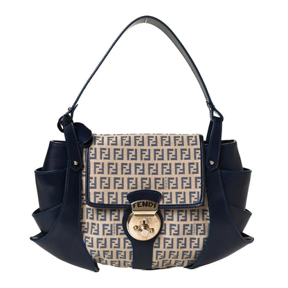 Fendi Zucchino Cuoio Ingrassato Shoulder Bag Beige Blue 1 of 12