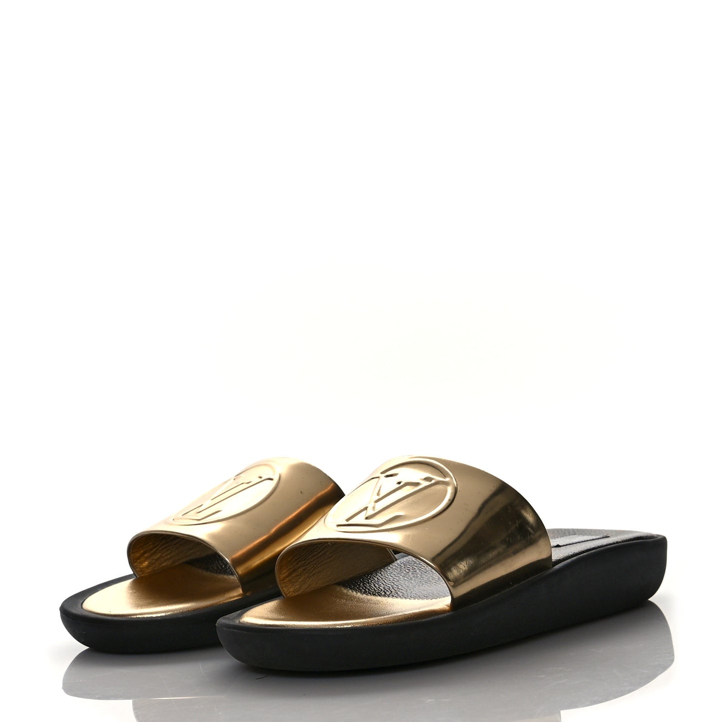 Metallic Calfskin Sunbath Slide Sandals 36 Gold