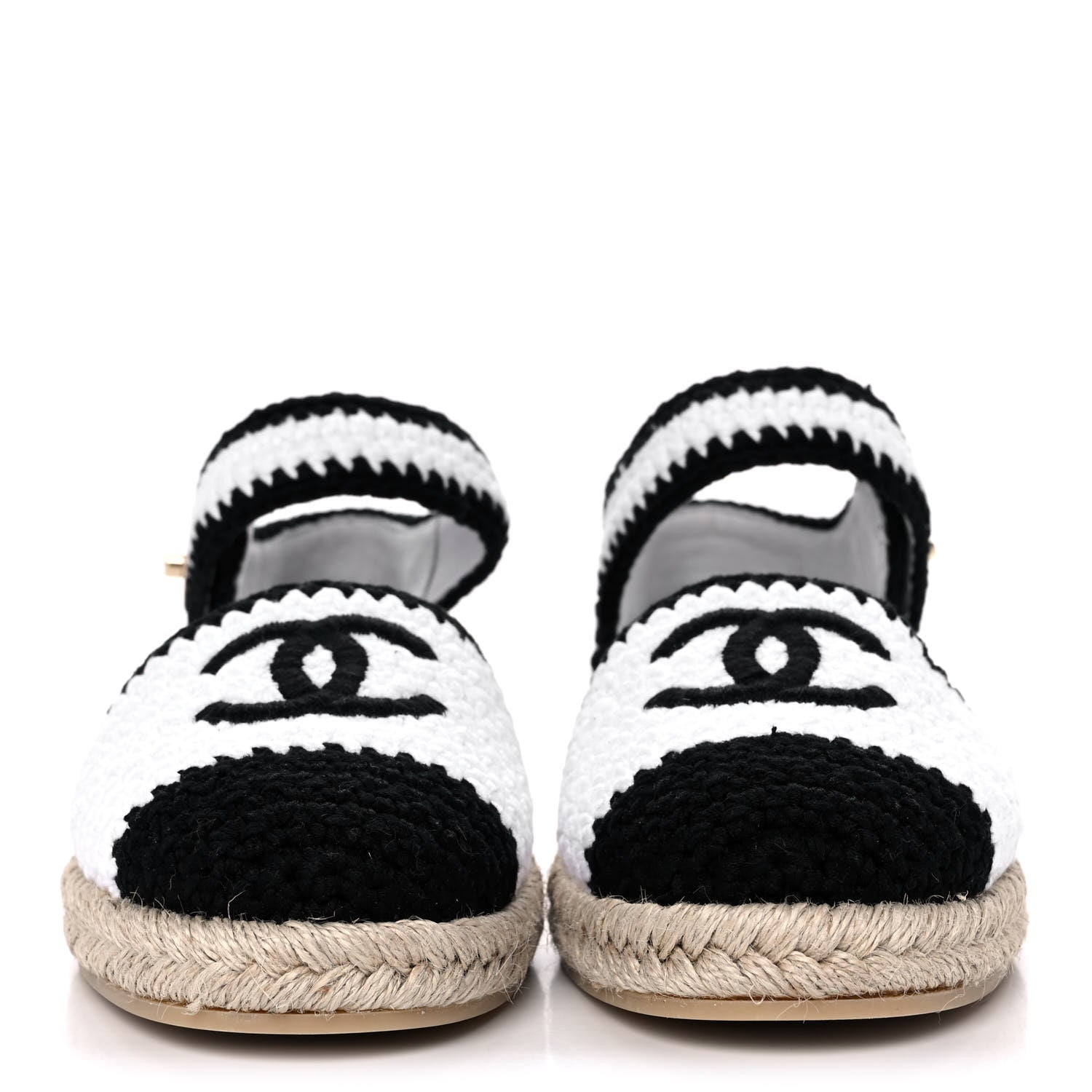 Chanel Braided Knit Cap Toe CC Ankle Strap Espadrilles 39 White Black 2 of 10