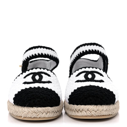 Chanel Braided Knit Cap Toe CC Ankle Strap Espadrilles 39 White Black 2 of 10