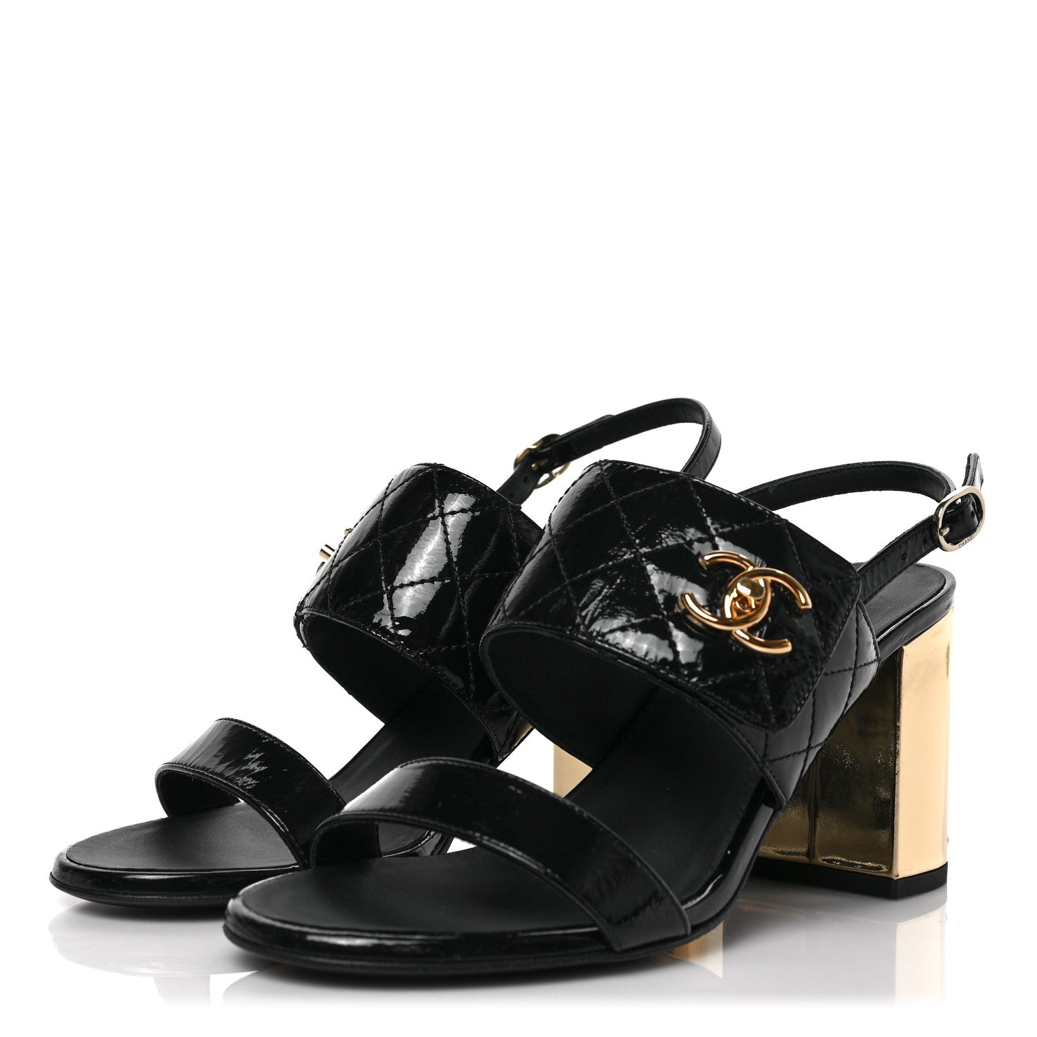 Chanel Patent Quilted CC Turnlock Sandals 37.5 Black 3 of 9