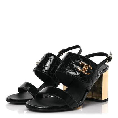 Chanel Patent Quilted CC Turnlock Sandals 37.5 Black 3 of 9