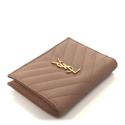 Saint Laurent Grain De Poudre Matelasse Chevron Monogram Zipped Two-Part Wallet Dark Beige 4 of 10